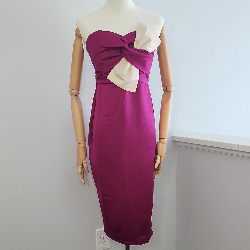 Lulumari Strapless Dress in Purple with Cream Bow